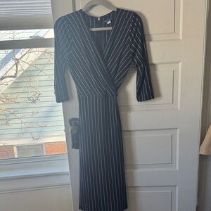 Tommy Hilfiger Navy and White Striped Long Sleeve Dress